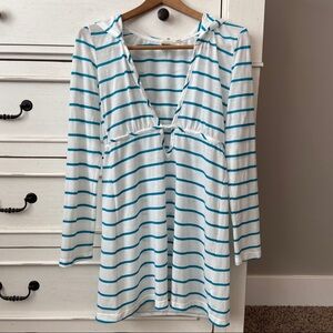 Make+Model White Striped Hooded Swim Coverup. Size Medium